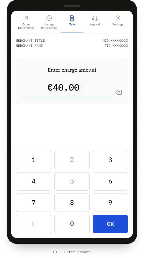 Sale screen — enter charge amount with numeric keypad