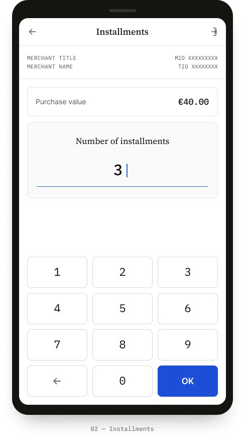 Installments screen — select number of installments