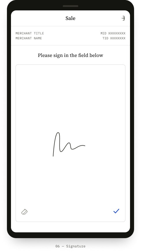 Signature screen — sign in the field below